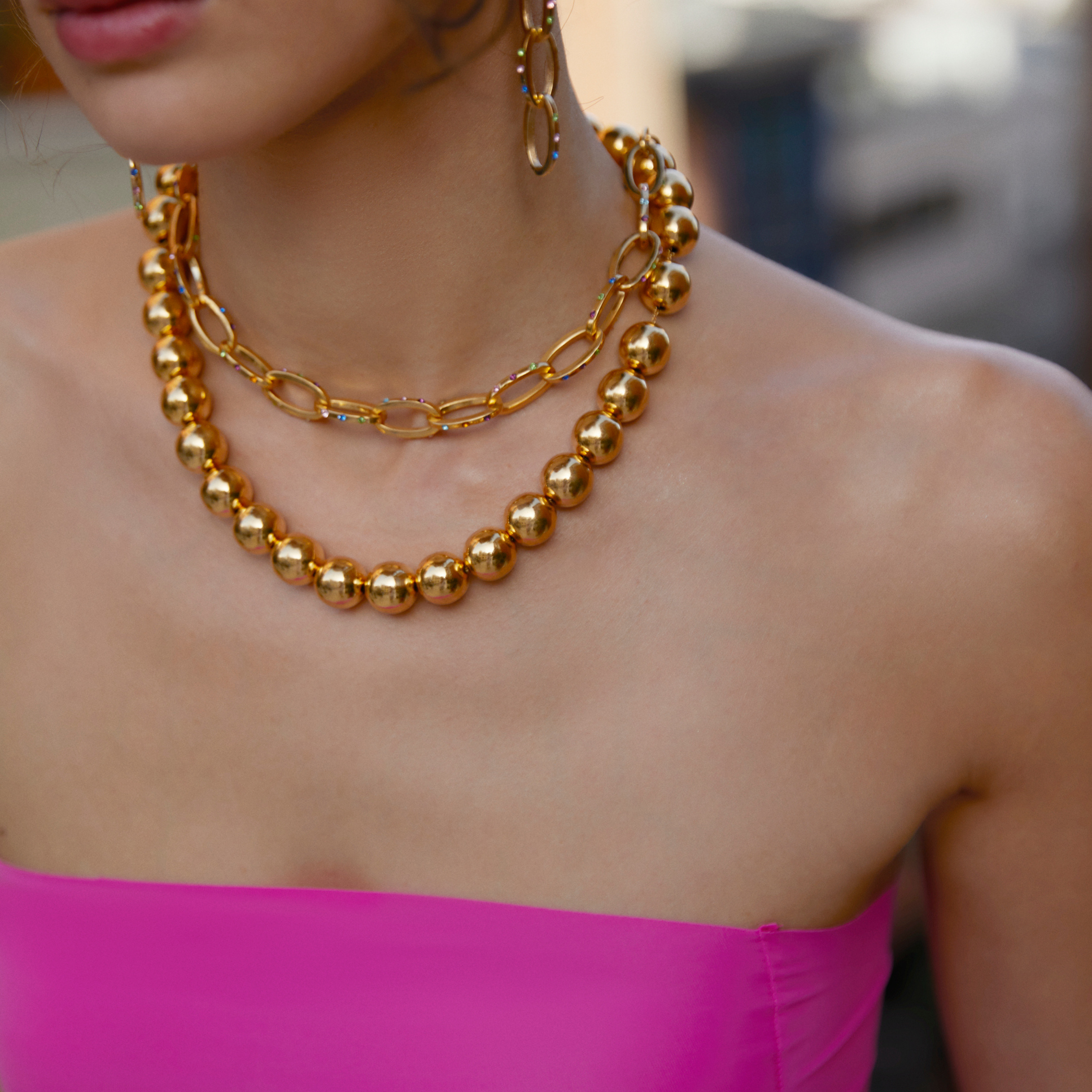 24K gold plated costume jewelry fashion jewelry ball necklace