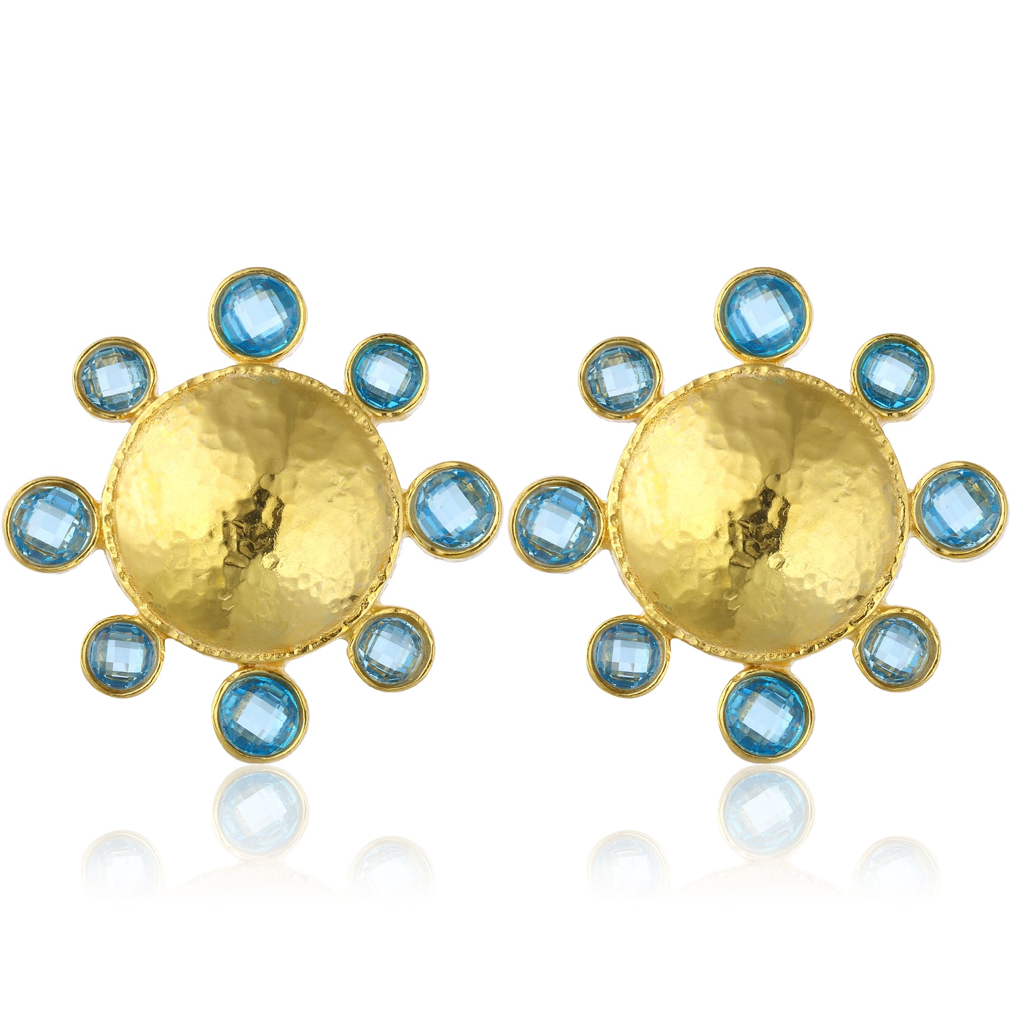 aquamarine swarovksi stone gold plated statement earrings