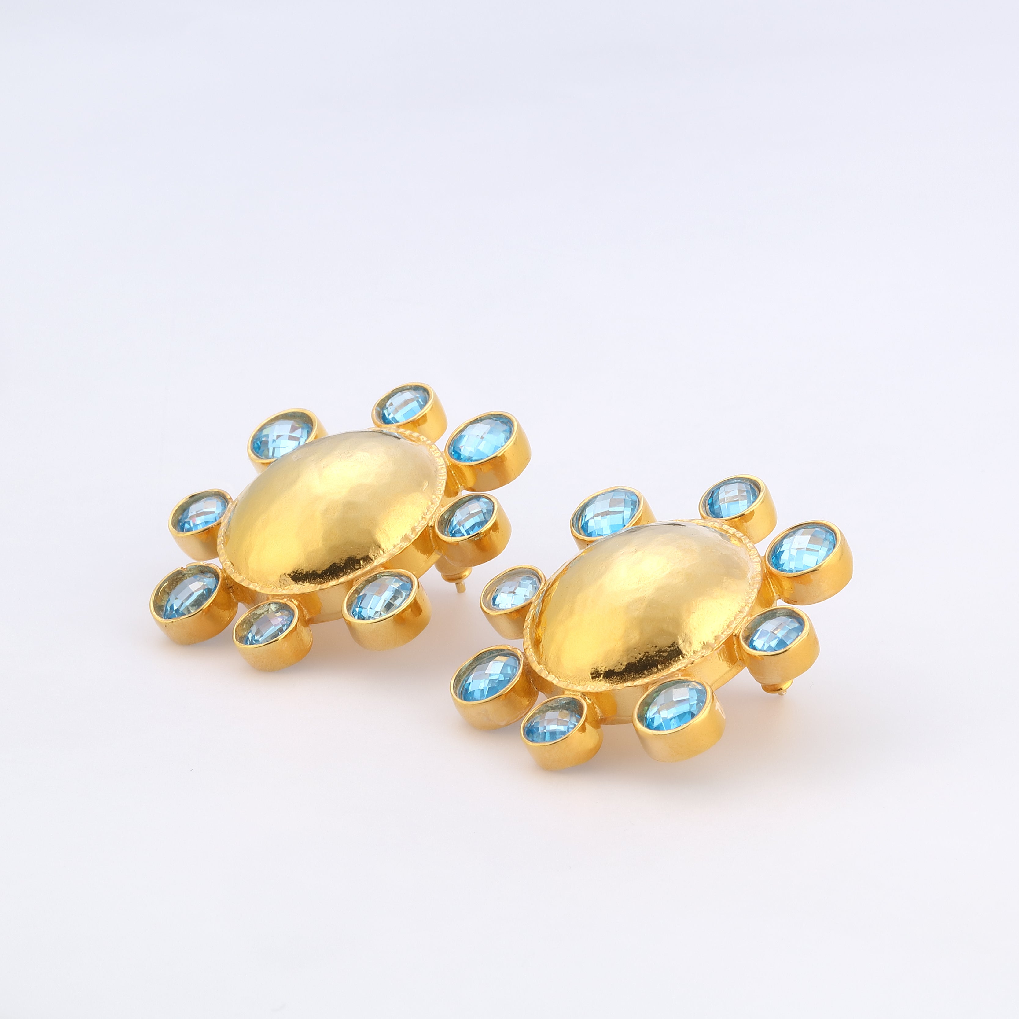 aquamarine swarovksi stone gold plated statement earrings