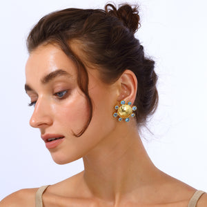 aquamarine swarovksi stone gold plated statement earrings