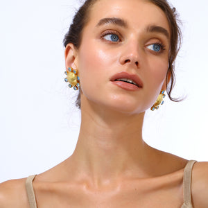 aquamarine swarovksi stone gold plated statement earrings