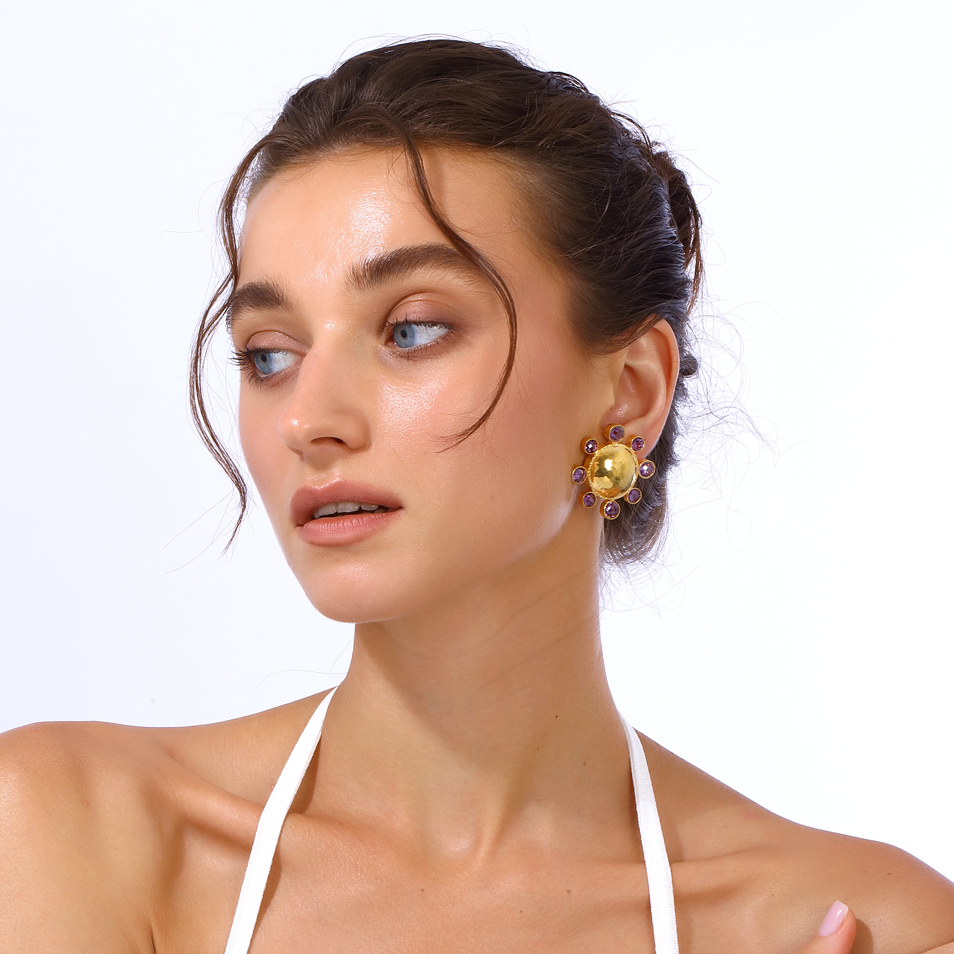 swarovksi stone gold plated statement earrings