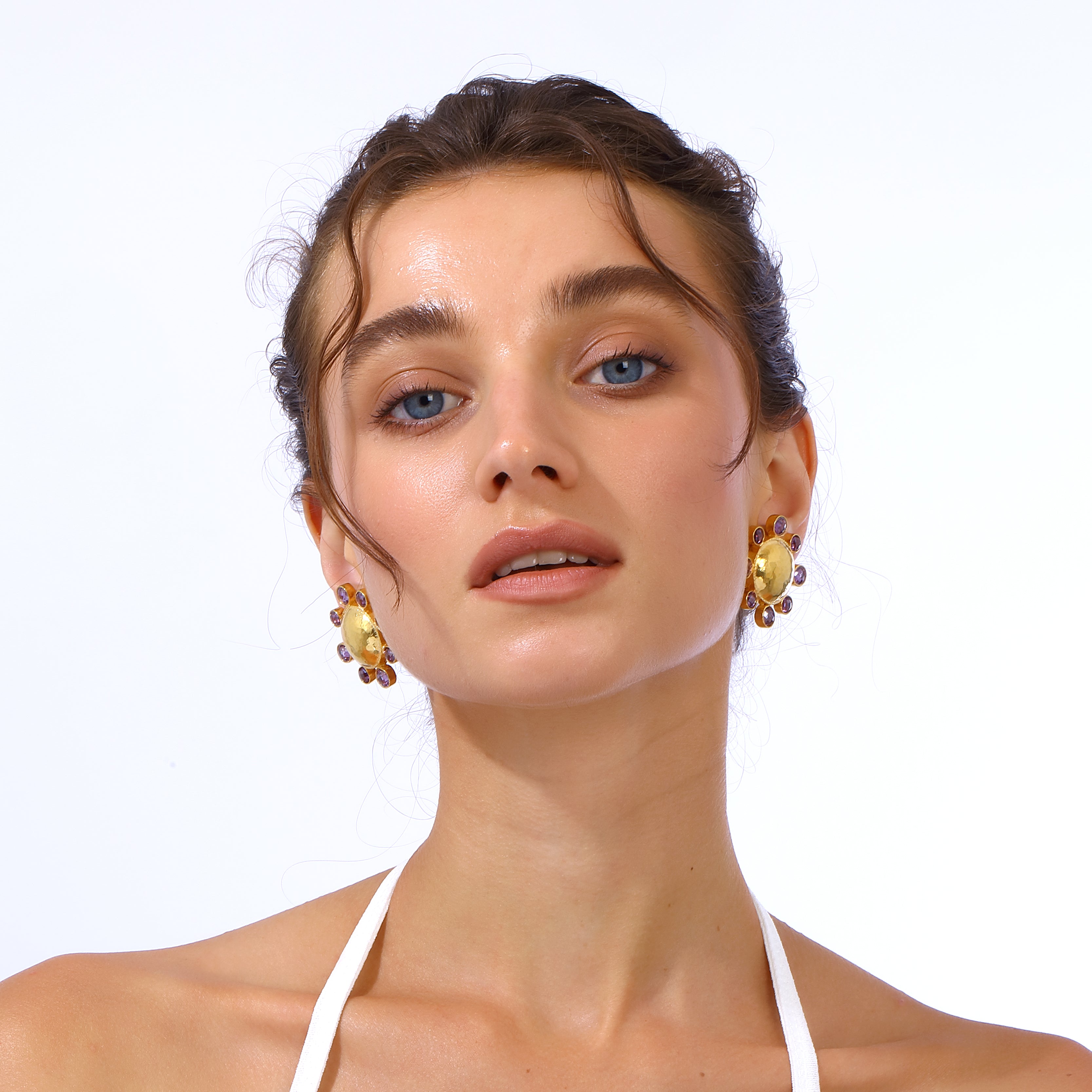 swarovksi stone gold plated statement earrings