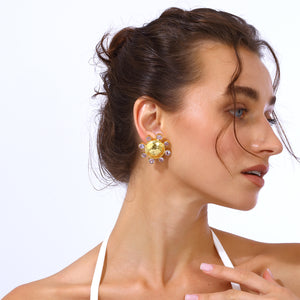 swarovksi stone gold plated statement earrings