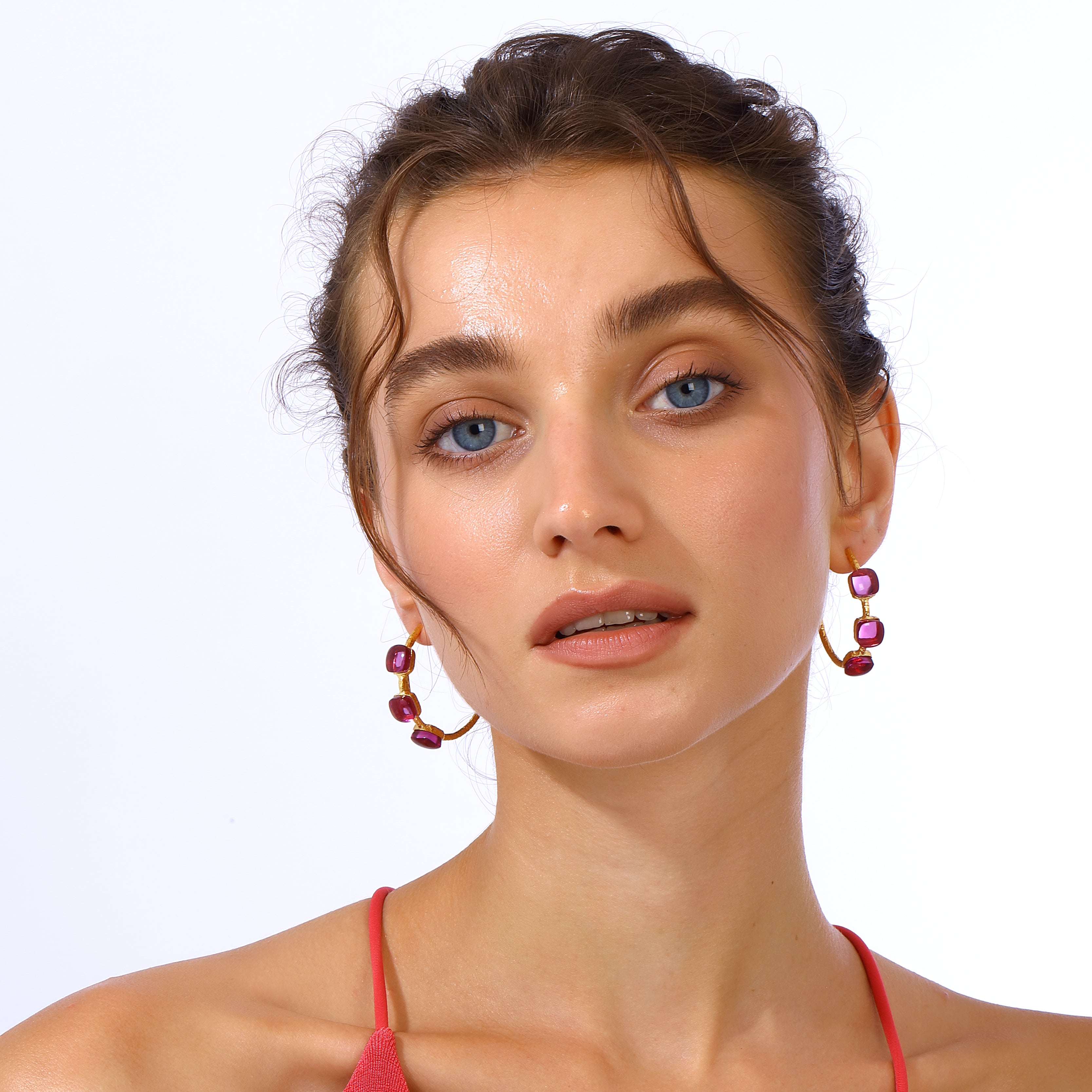 handracfted jewelry colorful stones hoop earrings