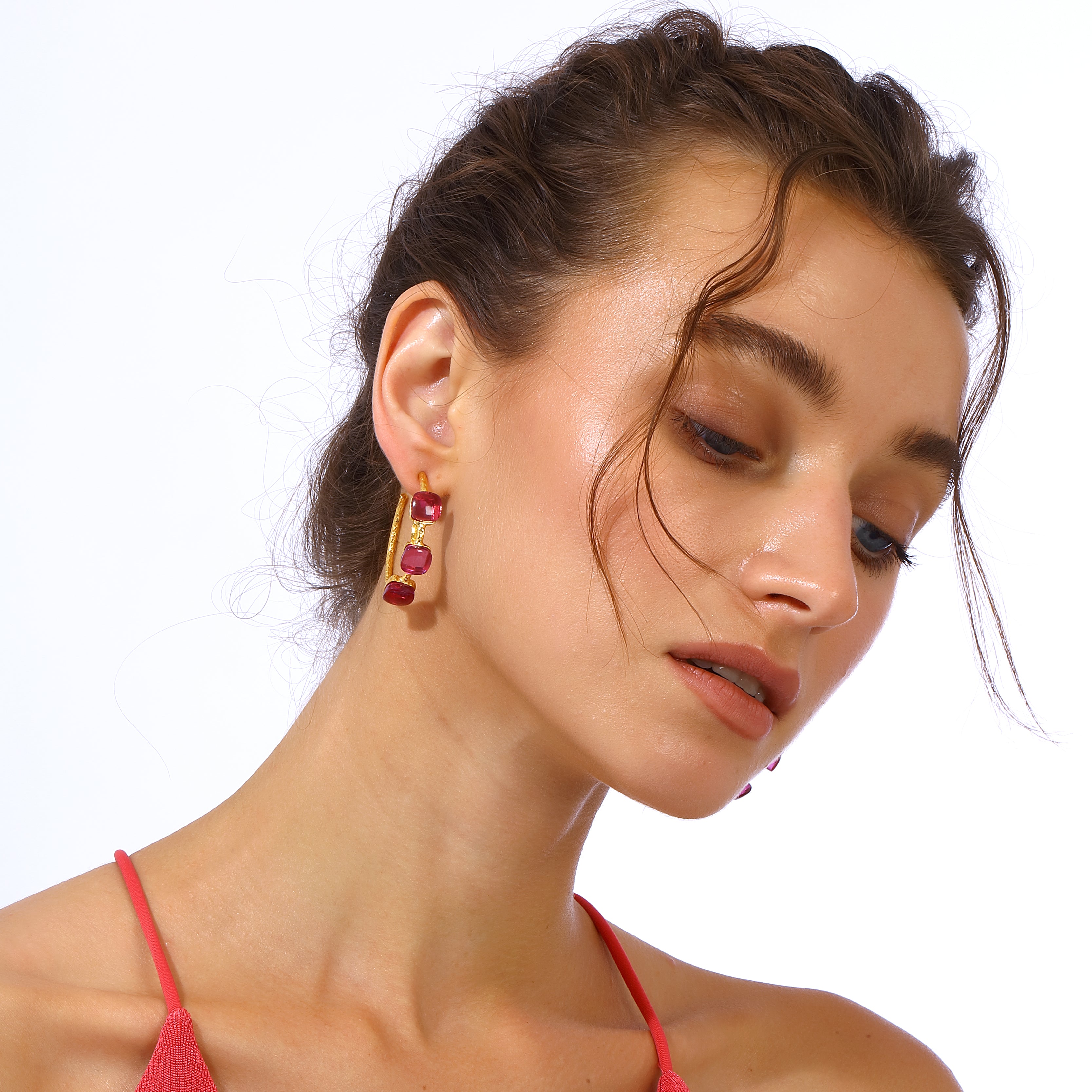 handracfted jewelry colorful stones hoop earrings