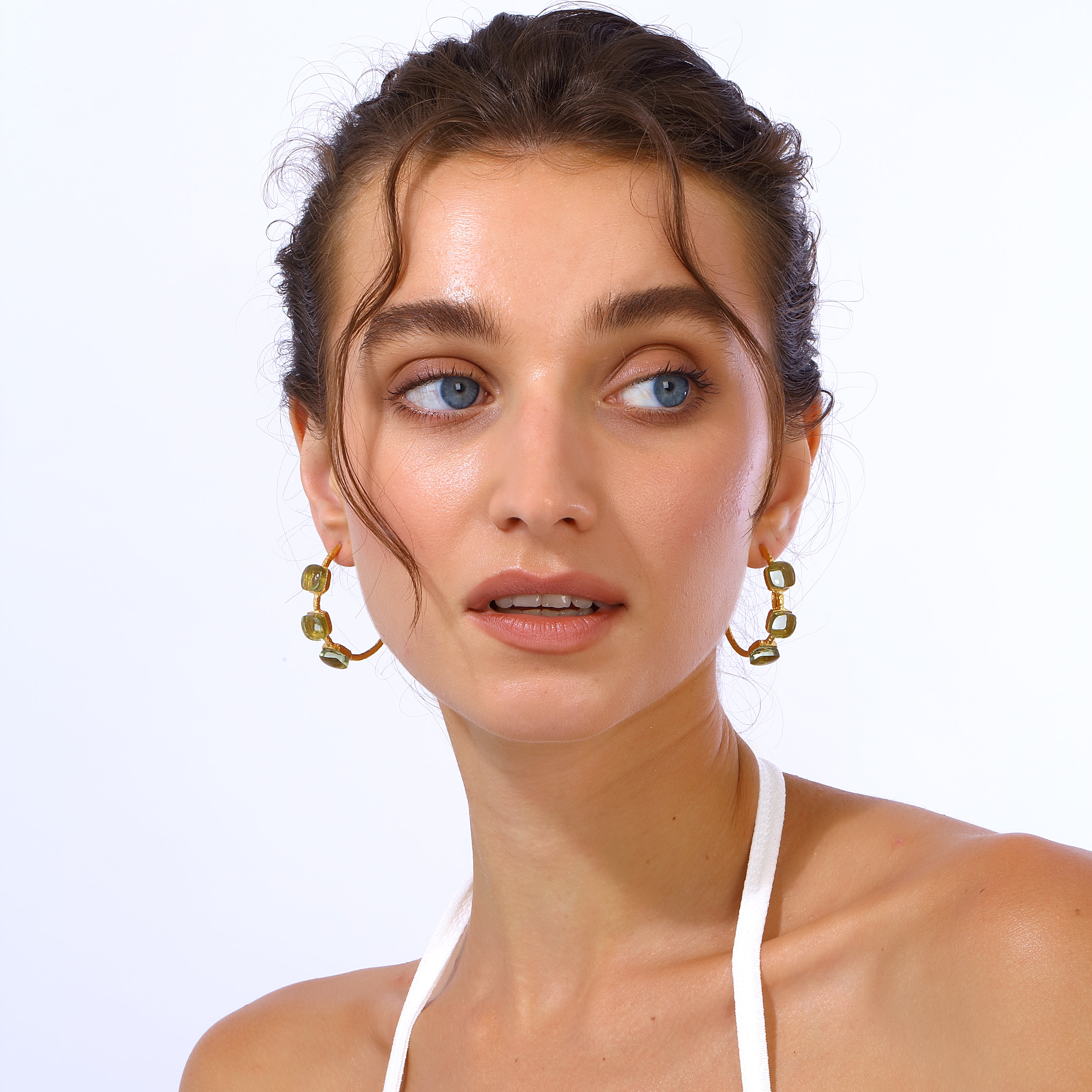 handracfted jewelry colorful stones hoop earrings