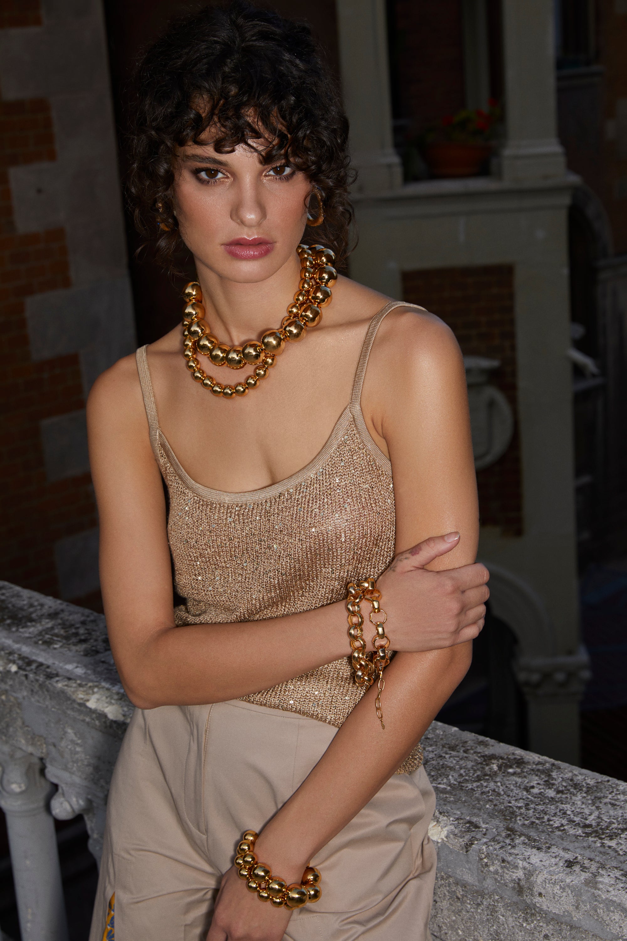 gold plated ball necklace and bracelets