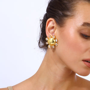 swarovksi stone gold plated statement earrings