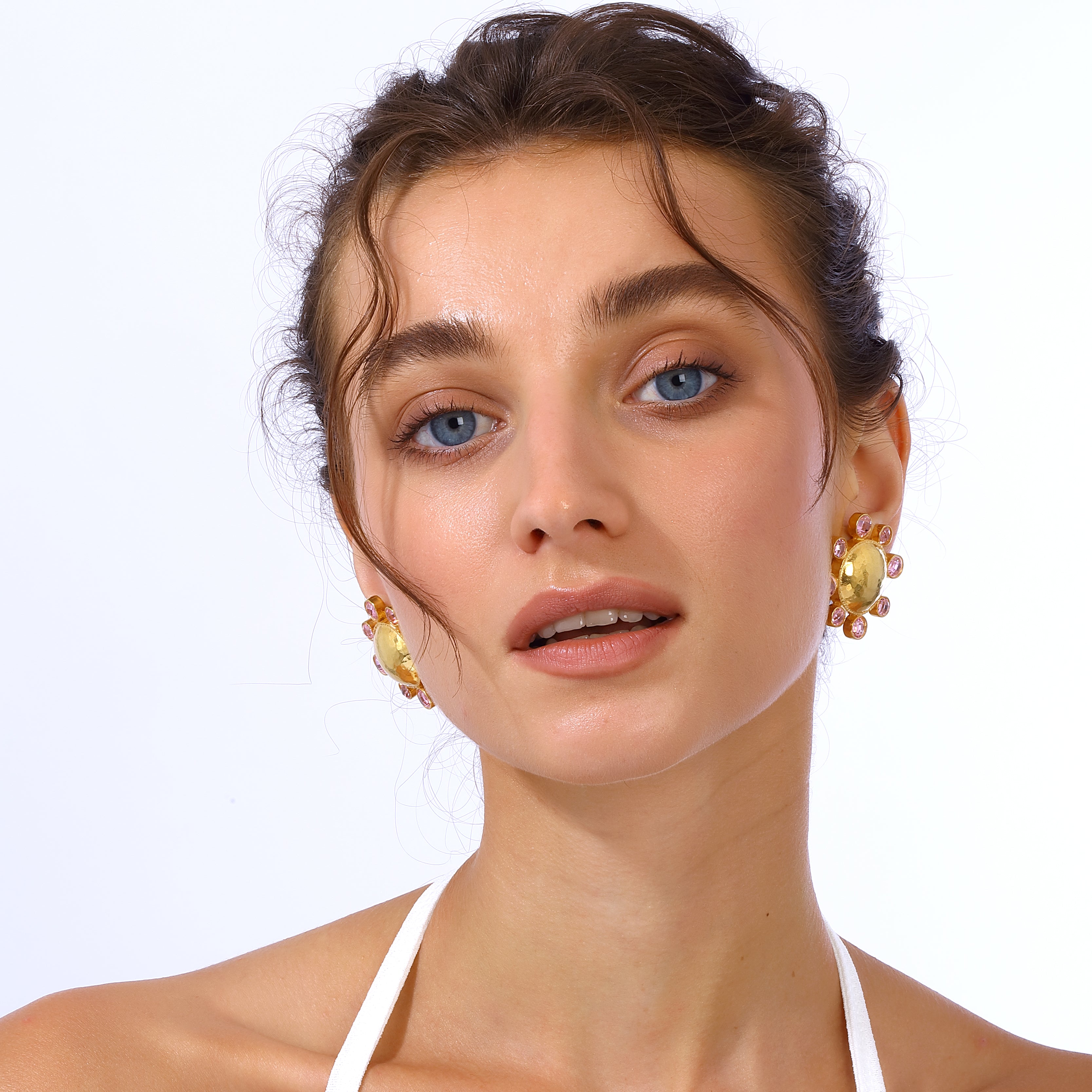 swarovksi stone gold plated statement earrings